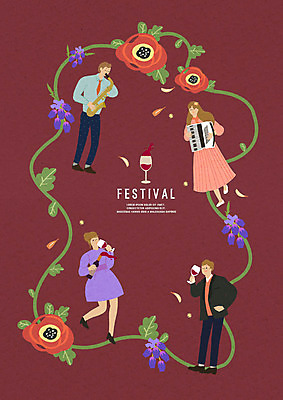 전신 PSD 여자 남자 꽃잎 꽃 연주 와인잔 일러스트 봄꽃 넥타이 사람 정장 여러명 성인 빨간색 와인 축제 봄 색소폰 즐거움 아코디언 국내일러스트 식물 잡화 옷 계절 감정 음악 컬러 다수 술잔 주류 건반악기 목관악기 파일형식