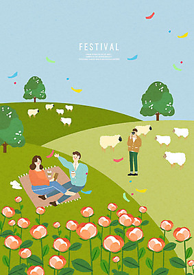 전신 PSD 나무 여자 남자 커피 일러스트 사람 초원 성인 세명 초록색 소풍 사진촬영 축제 봄 튤립 양 언덕 즐거움 돗자리 튤립축제 지역축제 대한민국축제 국내일러스트 식물 계절 꽃 감정 음료 컬러 포유류 야외활동 촬영 꽃축제 파일형식