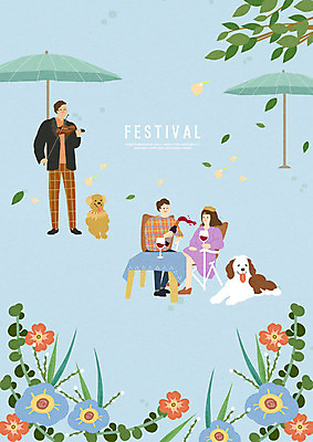 전신 PSD 커플 여자 남자 꽃잎 꽃 두마리 연주 일러스트 서기 사람 앉기 성인 세명 파란색 와인 축제 봄 나뭇가지 파라솔 강아지 바이올린 즐거움 반려 야외테이블 국내일러스트 나무 식물 계절 감정 음악 컬러 2 관계 모션 탁자 현악기 주류 반려동물 개 파일형식