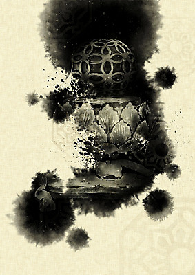 PSD 한국전통 전통 무늬 일러스트 캘리그라피 붓터치 흑백 사람없음 문화재 번짐 향로_분향 국내일러스트 한국 촬영기법 파일형식 효과