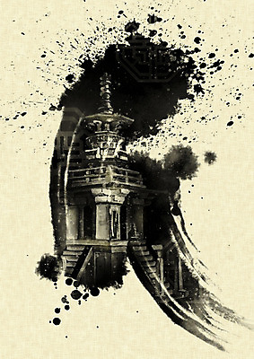 PSD 한국전통 전통 일러스트 캘리그라피 붓터치 흑백 사람없음 문화재 석탑 번짐 불국사 다보탑 국내일러스트 한국 촬영기법 탑 경상북도 랜드마크 파일형식 효과