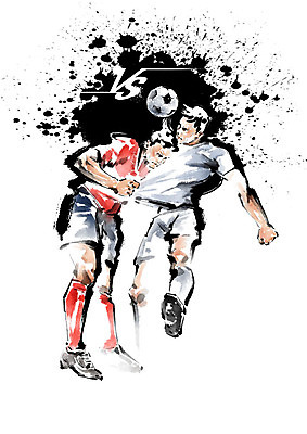 전신 PSD 남자 일러스트 캘리그라피 축구공 붓터치 축구선수 흑백 사람 경기 성인 두명 빨간색 점프 축구 경쟁 라이벌 충돌 번짐 헤딩 성인남자만 국내일러스트 스포츠 컬러 컨셉 공 축구용품 모션 운동선수 촬영기법 구기 남자만 성인만 파일형식 효과