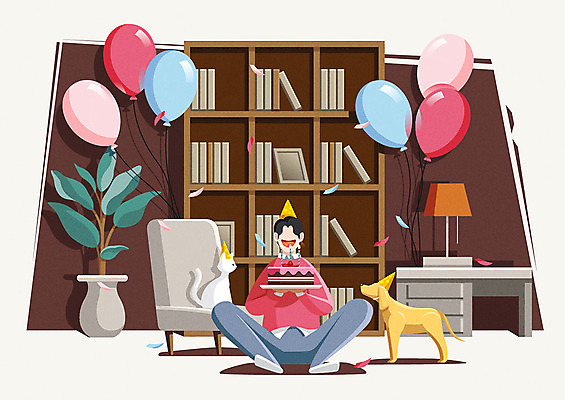 전신 라이프스타일 남자 행복 화분 두마리 의자 일러스트 책장 한명 사람 성인 책 반려동물 갈색 파티 케이크 고양이 스탠드 축하 강아지 즐거움 꽃가루 풍선 반려 성인남자한명만 욜로라이프 소확행 국내일러스트 AI파일 동물 1 감정 컬러 가구 컨셉 2 포유류 디저트 조명 이벤트 생활 개 가루 신조어 남자한명만 성인남자만 파일형식 벡터