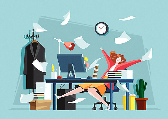 전신 라이프스타일 여자 행복 시계 일러스트 회사 한명 사람 앉기 성인 책 컴퓨터 사무실 코트 업무 옷걸이 책상 즐거움 문서 파일 퇴근 힐링 스트레스해소 테이크아웃컵 해소 성인여자한명만 퇴사 욜로라이프 소확행 국내일러스트 AI파일 1 감정 가구 컨셉 비즈니스 모션 생활 컵 전자제품 외투 작업 출퇴근 신조어 여자한명만 성인여자만 파일형식 벡터