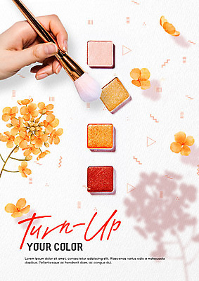 PSD 편집이미지 손 꽃잎 꽃 분홍색 신체부위 빨간색 화장 뷰티 화장품 금색 잡기 화려 메이크업브러쉬 이미지편집 식물 컬러 컨셉 모션 사람 붓 파일형식