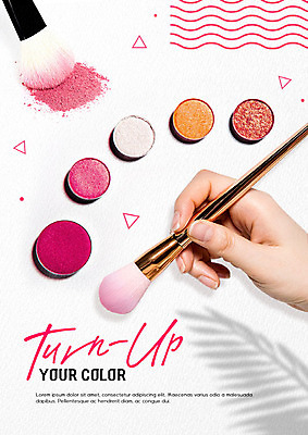 PSD 편집이미지 손 분홍색 잎 그림자 신체부위 컬러풀 화장 뷰티 화장품 가루 아이섀도 물결무늬 메이크업브러쉬 이미지편집 식물 물결 컬러 무늬 사람 붓 파일형식