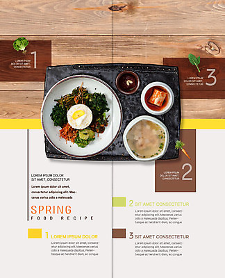 PSD 템플릿 표지디자인 북디자인 출판디자인 내지 한식 음식 리플렛 채소 2단접지 북커버 김치 요리 팜플렛 사람없음 봄 상차림 국 비빔밥 레시피 봄나물 이미지템플릿 계절 나물 파일형식