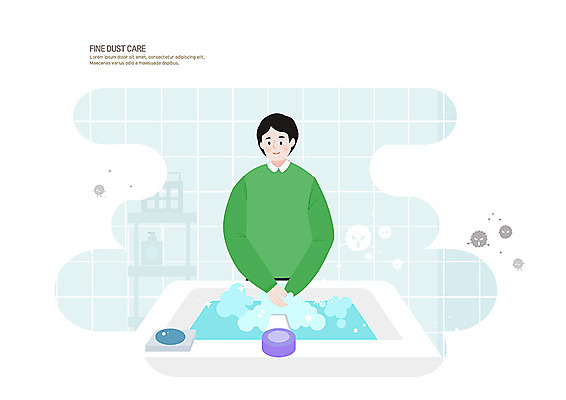 PSD 남자 일러스트 한명 사람 상반신 성인 청결 욕실 오염 씻기 사회이슈 세면대 화장실 비누 대기오염 손씻기 박테리아 성인남자한명만 미세먼지 코로나바이러스 국내일러스트 1 컨셉 의학 위생용품 환경오염 바이러스 위생 먼지 남자한명만 성인남자만 파일형식