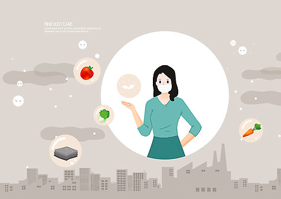 PSD 여자 음식 일러스트 경고 마스크 한명 사람 손짓 상반신 성인 갈색 당근 도시 오염 사과 김 사회이슈 알림 배추 준비 대기오염 성인여자한명만 미세먼지 국내일러스트 1 컬러 컨셉 채소 과일 모션 뿌리채소 해조류 환경오염 먼지 여자한명만 성인여자만 파일형식