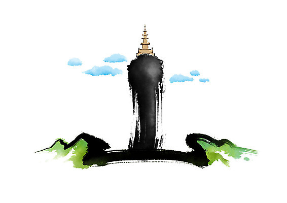 PSD 구름 일러스트 캘리그라피 붓터치 산 사람없음 초록색 한자 성 번짐 뫼산 국내일러스트 자연요소 문자 건축물 컬러 파일형식 효과