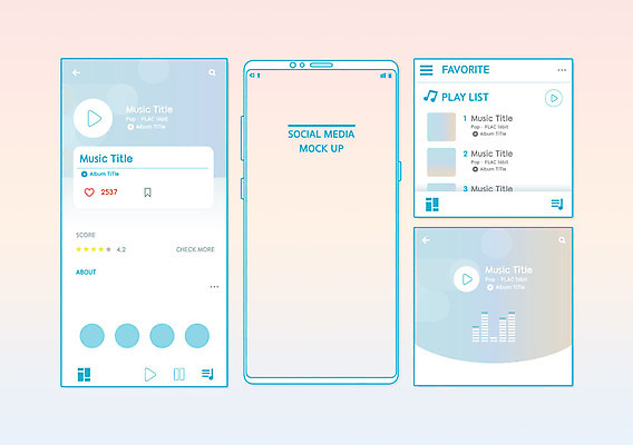 PSD 편집이미지 음악 분홍색 하늘색 백그라운드 사람없음 스마트폰 레이아웃 그라데이션 UI 리스트 소셜미디어 파스텔톤 플레이어 목업 편집소스 이미지편집 컬러 문화예술 파란색 핸드폰 스마트기기 파일형식