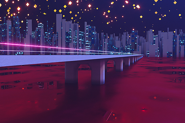 EPS 해외이미지 실루엣 일러스트 사람없음 건물 빛 반짝임 강 고층빌딩 도시 네온 스카이라인 해외일러스트 건축물 모션 촬영기법 빌딩 파일형식 벡터 이미지허브