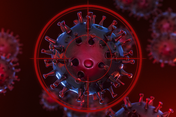 JPG 해외이미지 의학 세포 사람없음 빨간색 3D 바이러스 목표 조준 전염병 코로나바이러스 델타변이바이러스 오미크론 해외포토 포토 컬러 컨셉 질병 디지털합성 파일형식 이미지허브