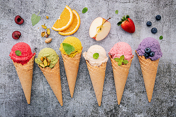 포토 JPG 해외이미지 오렌지 딸기 사람없음 체리 사과 민트 블루베리 아이스크림콘 콘아이스크림 피스타치오 해외포토 과일 아이스크림 견과류 허브 콘 파일형식 이미지허브