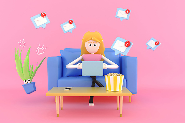 JPG 해외이미지 전신 1 응시 여자 화분 분홍색 말풍선 일러스트 탁자 3D캐릭터 한명 앉기 성인 노트북 스마트폰 소파 3D 비즈니스우먼 이메일 알림 팝콘 식물캐릭터 문자메시지 성인여자한명만 해외일러스트 식물 캐릭터 시선 컬러 가구 의자 비즈니스 모션 사람 전자제품 핸드폰 스마트기기 직장인 메시지 디지털합성 여자한명만 성인여자만 파일형식 이미지허브