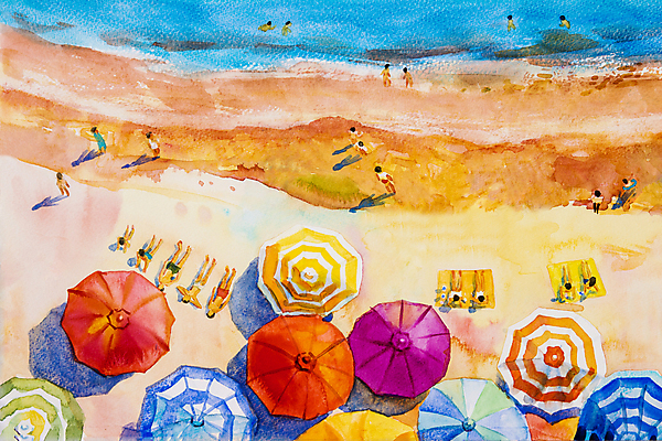 JPG 해외이미지 전신 여자 남자 여행 일러스트 여러명 성인 해변 여름휴가 바캉스 수영 파라솔 해수욕장 그림 풍경화 성인만 해외일러스트 바다 다수 휴가 사람 수상스포츠 파일형식 여름_계절 이미지허브