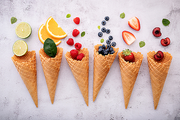 포토 JPG 해외이미지 잎 오렌지 딸기 사람없음 체리 블루베리 산딸기 라임 아이스크림콘 해외포토 식물 과일 콘 파일형식 이미지허브