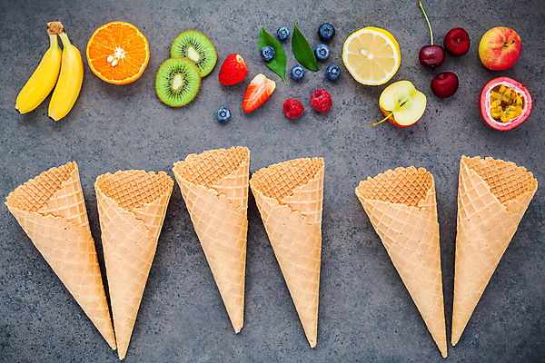 포토 JPG 해외이미지 오렌지 딸기 바나나 키위 사람없음 체리 사과 레몬 블루베리 산딸기 아이스크림콘 패션후르츠 해외포토 과일 열대과일 콘 파일형식 이미지허브