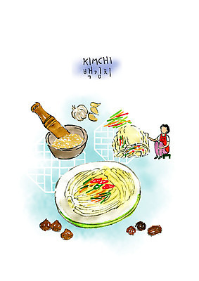 전신 PSD 여자 한식 일러스트 붓터치 김치 수채화 한국 마늘 한명 사람 성인 앞치마 전통음식 밤 대추 백김치 국내일러스트 1 전통 아시아 음식 채소 견과류 파일형식