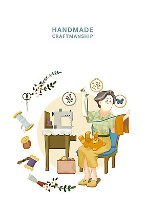 전신 PSD 여자 노년 의자 일러스트 단추 슬리퍼 한명 미소 사람 앉기 갈색 곰인형 직물 바느질 공예 재봉틀 책상 실타래 자수 장인 장인정신 핸드메이드 노인여자한명만 국내일러스트 1 인형 컬러 가구 신발 모션 표정 성인 취미 여자한명만 노인여자만 파일형식