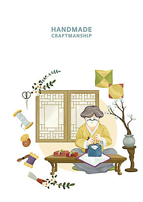 전신 PSD 전통 여자 노년 꽃 안경 일러스트 포장 나뭇잎 단추 한명 사람 앉기 갈색 실 한복 공예 보따리 전통문 실타래 장인 분재 장인정신 핸드메이드 노인여자한명만 국내일러스트 나무 식물 1 한국전통 잡화 컬러 잎 모션 성인 취미 문 전통의상 여자한명만 노인여자만 파일형식