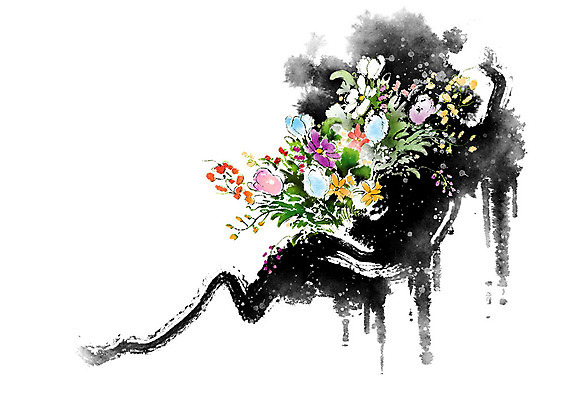 PSD 꽃 꽃다발 잎 일러스트 캘리그라피 자연 붓터치 흑백 풍경 사람없음 컬러풀 봄 번짐 국내일러스트 식물 계절 컬러 촬영기법 생태계 파일형식 효과