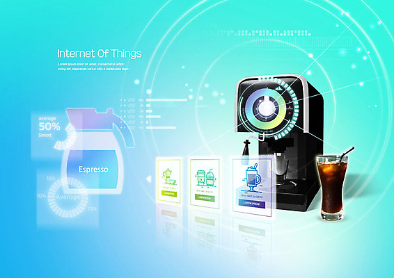 PSD 편집이미지 커피 미래 정보기술 사람없음 파란색 디지털 커피메이커 메뉴 에스프레소 IT산업 아이스아메리카노 전기포트 사물인터넷 4차산업 미래산업 이미지편집 산업 음료 컬러 컨셉 기술 아메리카노 아이스커피 커피용품 파일형식