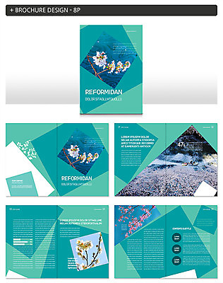 템플릿 꽃 ZIP 팜플렛 사람없음 강 사각형 봄 벚꽃 청록색 겹침 인디자인 INDD 이미지템플릿 도형 식물 계절 컬러 파일형식