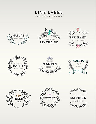 도형 식물 영어 꽃 선 라인일러스트 일러스트 나뭇잎 프레임 사람없음 세트 라벨 회색 국내일러스트 AI파일 문자 컬러 잎 파일형식 벡터