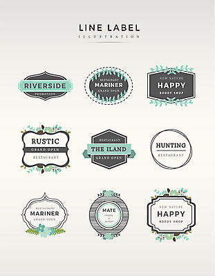 도형 식물 영어 꽃 리본 선 라인일러스트 일러스트 나뭇잎 프레임 사람없음 세트 라벨 회색 민트색 국내일러스트 AI파일 문자 컬러 잎 파일형식 벡터