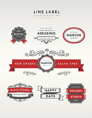 도형 영어 리본 선 라인일러스트 일러스트 프레임 사람없음 빨간색 세트 라벨 회색 당초문 국내일러스트 AI파일 문자 문양 컬러 파일형식 벡터