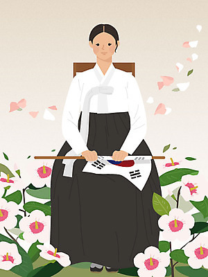 전신 여자 꽃잎 일러스트 한명 앉기 역사 태극기 삼일절 국경일 위인 무궁화 애국심 낙화 독립 독립운동 독립운동가 유관순 국내일러스트 AI파일 1 기념일 꽃 모션 사람 공휴일 국기 파일형식 벡터
