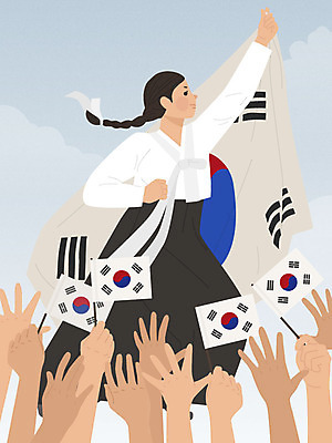 전신 손 여자 일러스트 한명 신체부위 역사 태극기 삼일절 국경일 위인 애국심 광복 독립 독립운동 유관순 전진 힘찬 국내일러스트 AI파일 1 기념일 컨셉 사람 공휴일 국기 독립운동가 파일형식 벡터