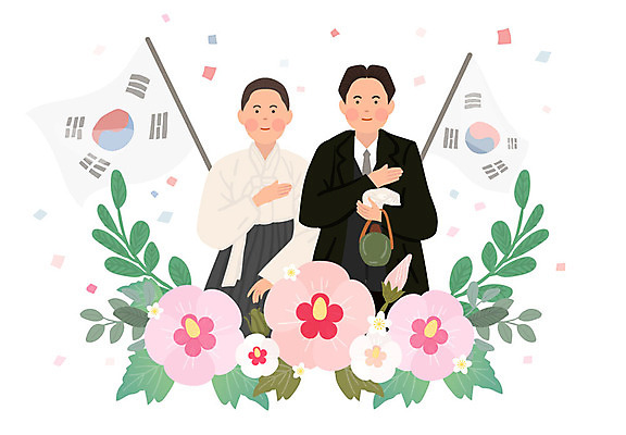 여자 남자 일러스트 두명 역사 태극기 삼일절 국경일 무궁화 애국심 국기에대한경례 독립 독립운동 유관순 윤봉길 대한민국임시정부수립기념일 국내일러스트 AI파일 기념일 꽃 사람 공휴일 국기 경례 독립운동가 파일형식 벡터 법정기념일