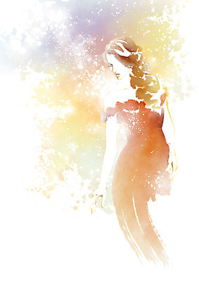 PSD 헤어스타일 응시 드레스 옷 여자 패션 일러스트 캘리그라피 붓터치 한명 사람 손짓 상반신 성인 빨간색 뷰티 노란색 머리카락 번짐 스타일 성인여자한명만 국내일러스트 1 시선 컬러 모션 머리 여자한명만 성인여자만 파일형식 효과