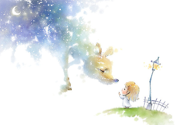 전신 PSD 한마리 응시 여자 별 어린이 가로등 일러스트 캘리그라피 밤하늘 붓터치 사슴 한명 서기 사람 초원 파란색 울타리 노란색 마주보기 달 초승달 번짐 소녀한명만 국내일러스트 자연요소 1 시선 공공시설 컬러 포유류 모션 하늘 담장 야간 여자한명만 소녀만 파일형식 효과