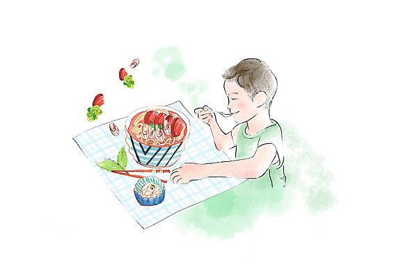 PSD 남자 어린이 잎 일본문화 일러스트 젓가락 수채화 요리 한명 사람 상반신 일본 식탁보 먹기 국물 일본음식 소년한명만 국내일러스트 식물 1 동양문화 아시아 음식 외국문화 모션 수저 남자한명만 소년만 파일형식