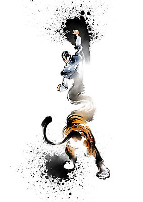 PSD 한마리 남자 일러스트 캘리그라피 응원 붓터치 한명 사람 정장 상반신 성인 노란색 손들기 점프 파이팅 검은색 희망 호랑이 번짐 국내일러스트 1 옷 감정 컬러 포유류 모션 파일형식 효과