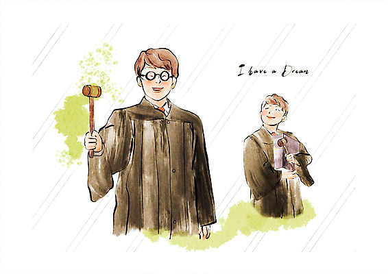 PSD 남자 남학생 일러스트 청소년 사람 상반신 두명 초록색 희망 꿈 판사복 법률가 판사 장래희망 의사봉 법전 십대남자만 국내일러스트 직업 학생 감정 컬러 책 가운 남자만 십대만 파일형식