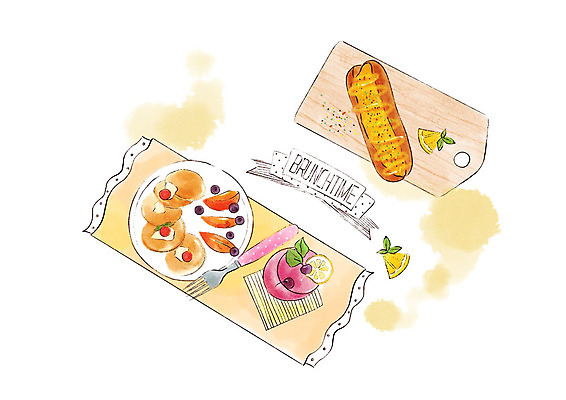 PSD 포크 토마토 일러스트 수채화 도마 따뜻함 사람없음 노란색 주황색 달콤 레몬 메뉴 냅킨 브런치 핫도그 팬케이크 블루베리주스 국내일러스트 식기 음식 컬러 채소 과일 주방용품 패스트푸드 케이크 식사 맛 과일주스 파일형식