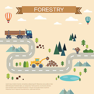 나무 도로 백그라운드 일러스트 비즈니스 자동차 산 사람없음 트럭 열기구 연못 운반 플랫 숲 포크레인 통나무 약도 목공소 베이지색 국내일러스트 AI파일 식물 길 육상교통 컬러 지도 항공교통 교통시설 중장비 파일형식 벡터