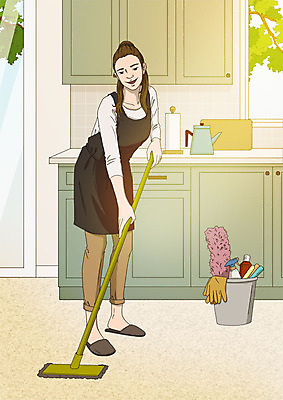 전신 PSD 여자 일러스트 집안 바닥 실내 한명 사람 성인 청소도구 청소 양동이 싱크대 걸레질 대걸레 대청소 봄맞이 아트툰 성인여자한명만 국내일러스트 1 내부 봄 도구 개수대 그림 여자한명만 성인여자만 파일형식