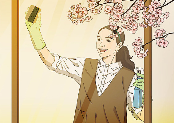 PSD 여자 일러스트 창문 집안 실내 꽃나무 한명 사람 상반신 성인 나뭇가지 벚나무 청소 스프레이 고무장갑 걸레 닦기 수세미 걸레질 대청소 봄맞이 창문닦기 아트툰 성인여자한명만 국내일러스트 나무 1 꽃 장갑 모션 내부 봄 벚꽃 청소도구 그림 고무 여자한명만 성인여자만 파일형식