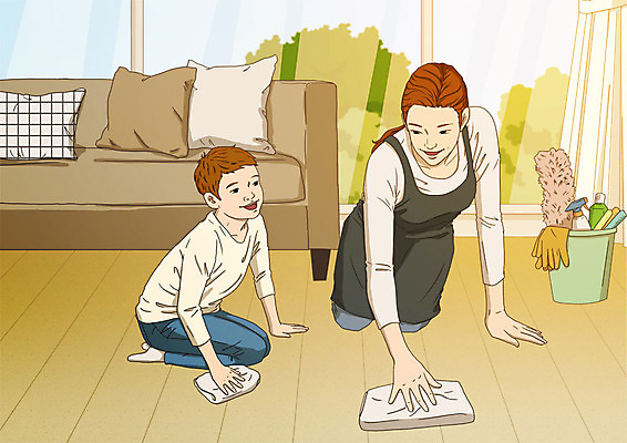 전신 PSD 여자 남자 어린이 거실 일러스트 창문 바닥 실내 사람 상반신 성인 두명 소파 커튼 청소도구 청소 양동이 고무장갑 걸레 걸레질 대청소 봄맞이 아트툰 국내일러스트 장갑 의자 내부 봄 도구 그림 고무 파일형식