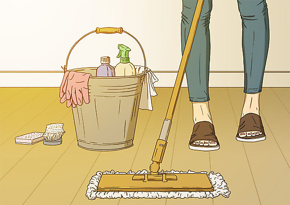 PSD 일러스트 집안 바닥 실내 신체부위 다리 마루 청소도구 청소 세제 양동이 스프레이 걸레 대걸레 대청소 봄맞이 아트툰 국내일러스트 사람 내부 봄 도구 그림 파일형식