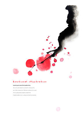 PSD 나무 꽃 일러스트 붓터치 사람없음 빨간색 검은색 봄 화려 동양화 매화 번짐 한국화 단아함 국내일러스트 식물 계절 컬러 컨셉 미술 파일형식 효과