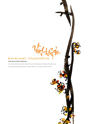 PSD 꽃 일러스트 붓터치 수채화 사람없음 봄 나뭇가지 화려 동양화 매화 한국화 감성 단아함 국내일러스트 나무 식물 계절 컨셉 미술 파일형식