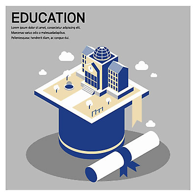 나무 구름 교육 일러스트 학사모 학교 사람없음 건물 졸업장 분수 분수대 심플 아이소메트릭 국내일러스트 AI파일 자연요소 식물 모자_잡화 건축물 졸업 파일형식 벡터