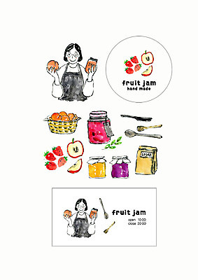 PSD 여자 스티커 과일 일러스트 명함 딸기 수채화 한명 사람 상반신 성인 세트 사과 잼 심볼 창업 딸기잼 과일잼 사과잼 살구잼 홈메이드 국내일러스트 1 소스_음식 만들기 자영업 파일형식