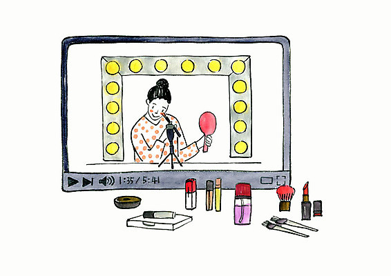 PSD 여자 일러스트 수채화 한명 사람 상반신 성인 화장 뷰티 카메라 화장품 마이크 손거울 방송 동영상 성인여자한명만 인터넷방송 크리에이터 뷰티크리에이터 1인미디어 국내일러스트 직업 1 음향기기 전자제품 거울 여자한명만 성인여자만 파일형식